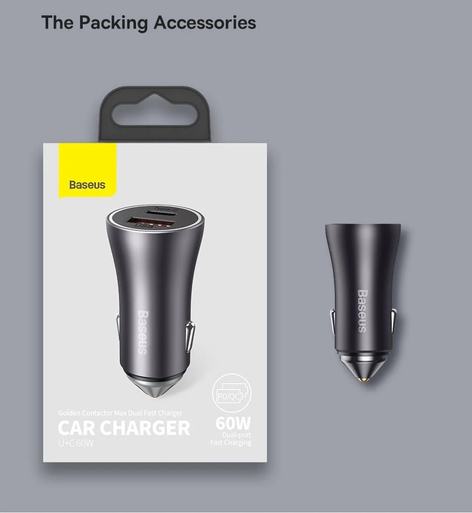 Tẩu Sạc Cho Ô Tô Baseus Golden Contactor Max Dual Fast Charger Car Charger 60W